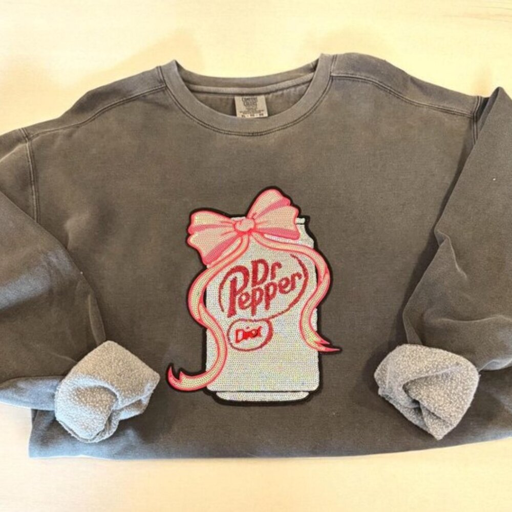 Comfort Colors sweatshirt with sequined Diet Dr. Pepper logo